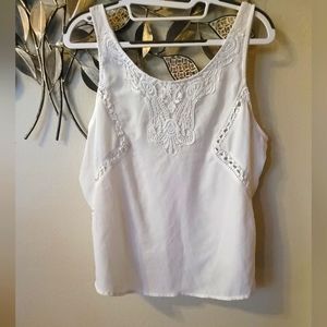 Maurices White Chiffon with Lace Back Tank size Medium